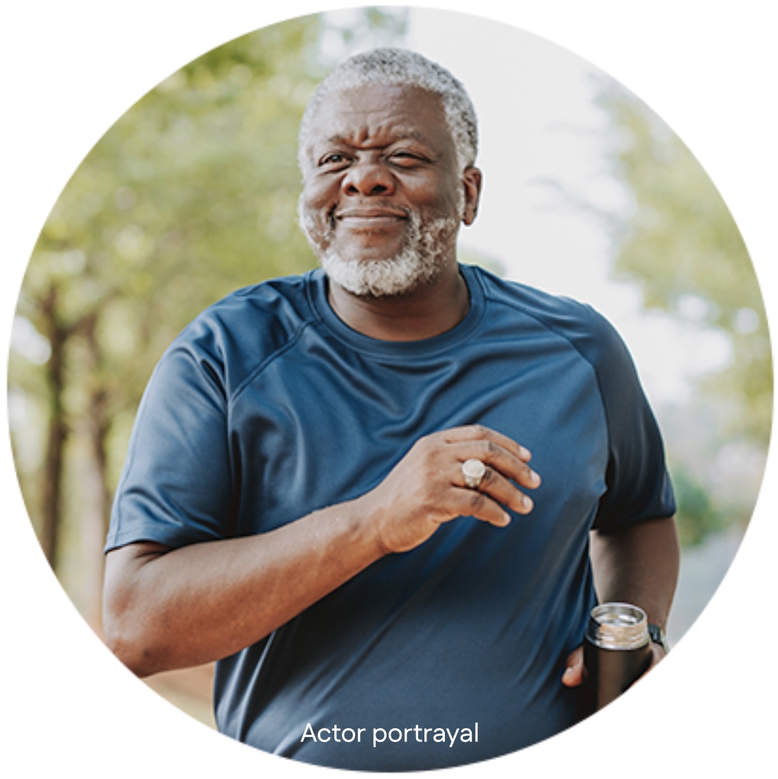 Patient portrayal of man smiling and jogging